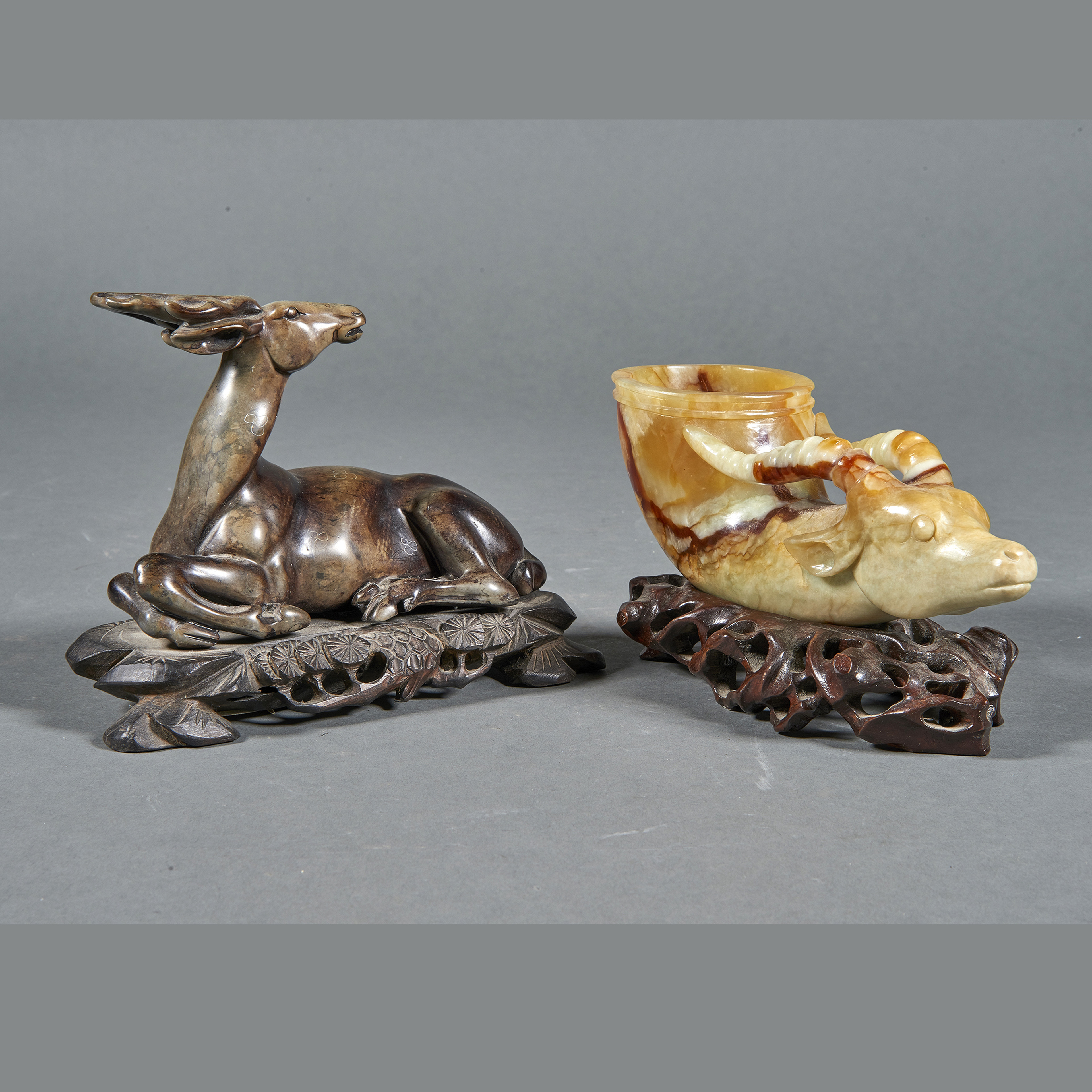 (LOT OF 2) HARDSTONE DEER FORM