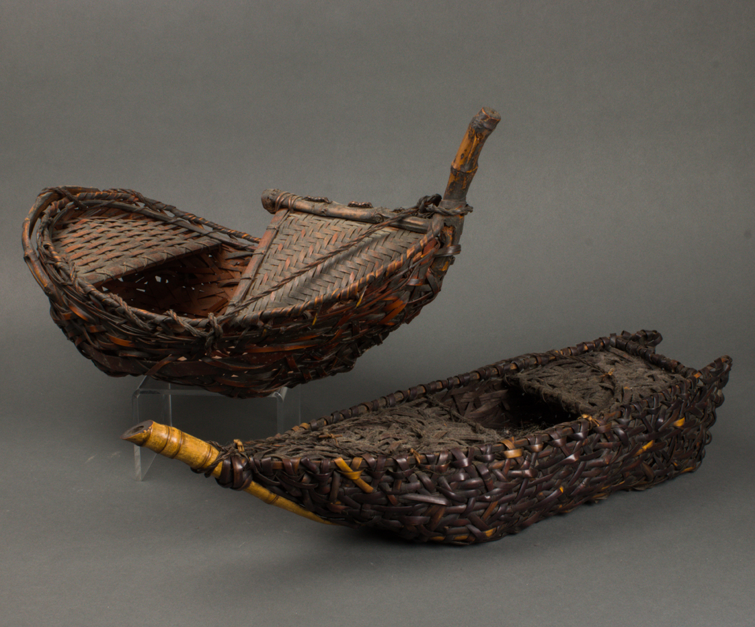 (LOT OF 2) JAPANESE BOAT FORM WOVEN