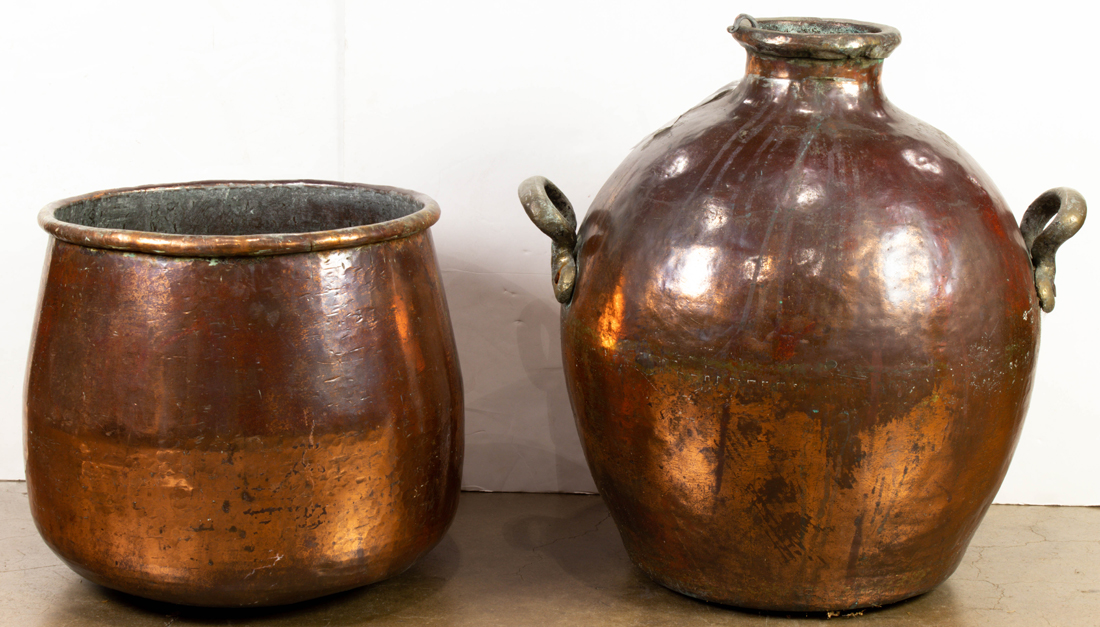 (LOT OF 2) LARGE COPPER CANDY POTS,