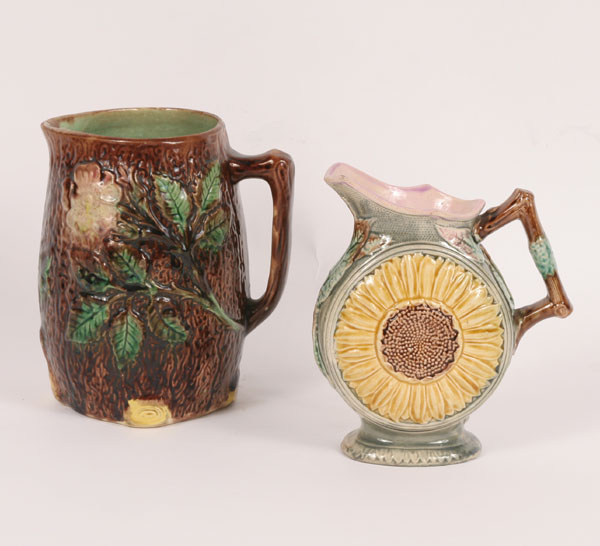 Lot of 2 Majolica pitchers;