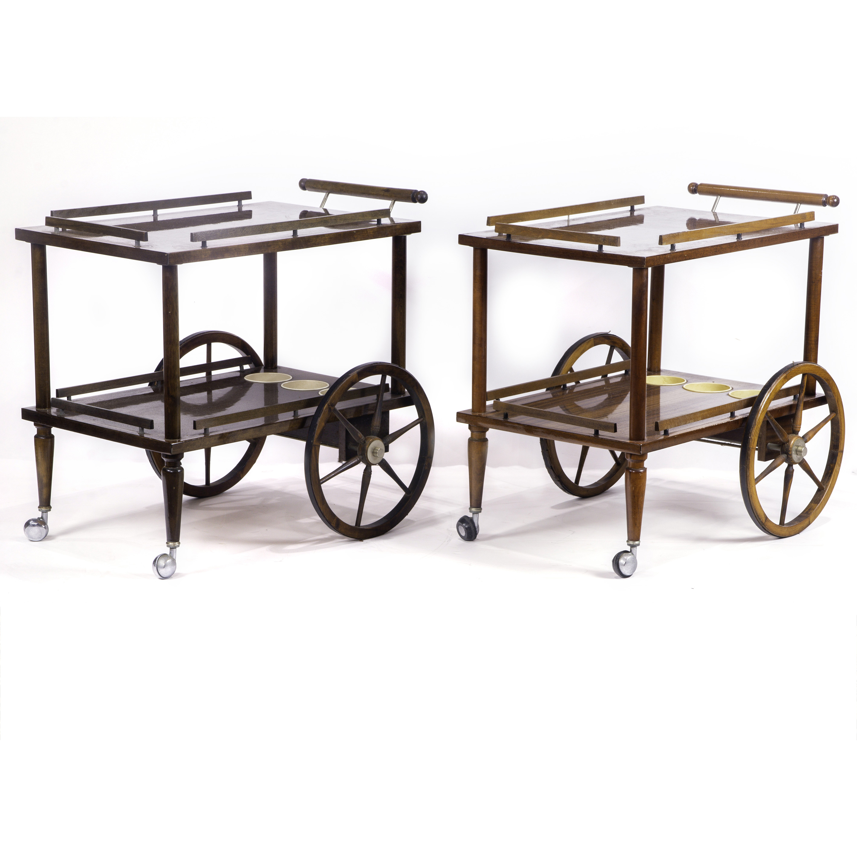 (LOT OF 2) MODERN TEAK BAR CARTS