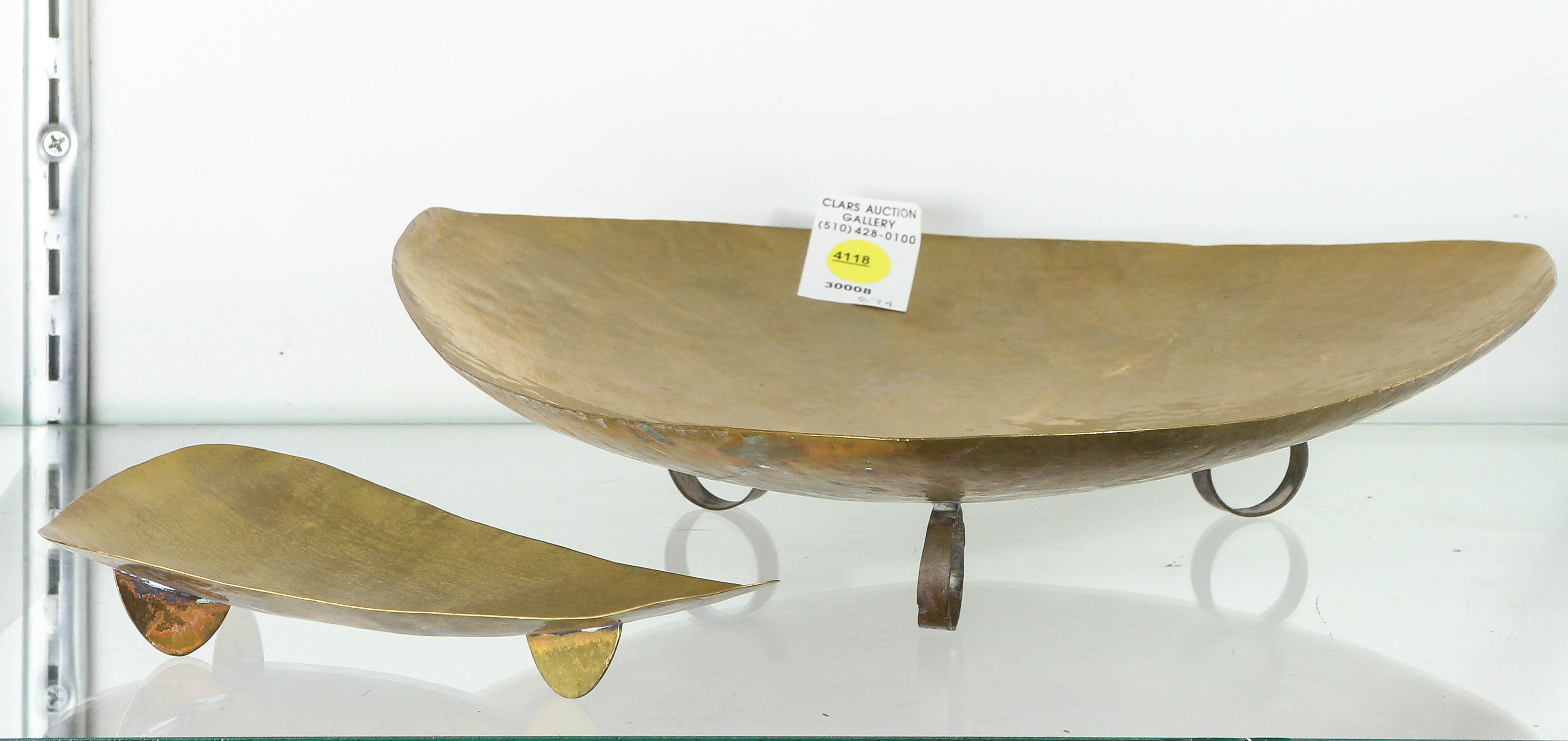 (LOT OF 2) MODERNIST HAMMERED BRASS