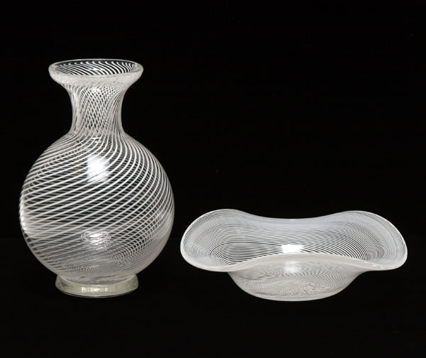 Lot of 2 Murano mezza filigrana
