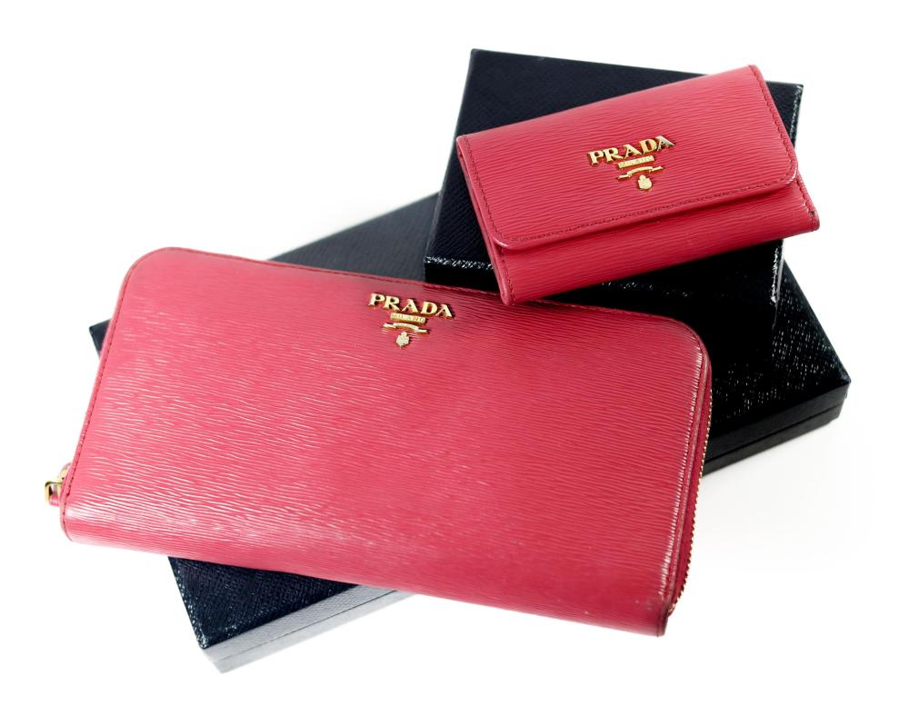 LOT OF 2: PRADA LEATHER WALLET &