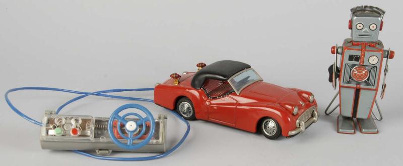 Lot of 2: Tin Litho Robot & Car