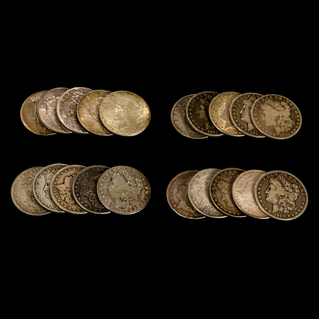(LOT OF 20) MORGAN AND PEACE SILVER