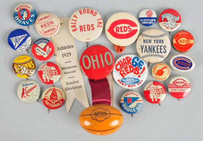 Lot of 21: Mostly Baseball Pins. 