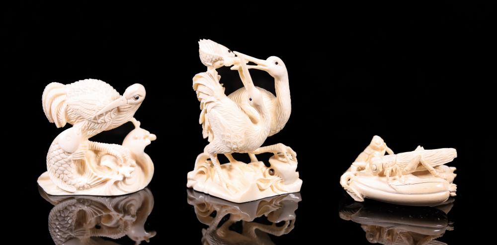 LOT OF 3 19TH C. CARVED BONE