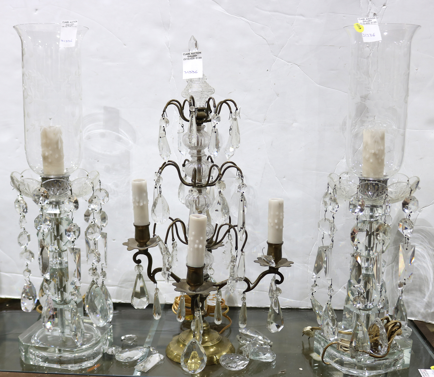 (LOT OF 3) A CANDELABRUM AND TWO
