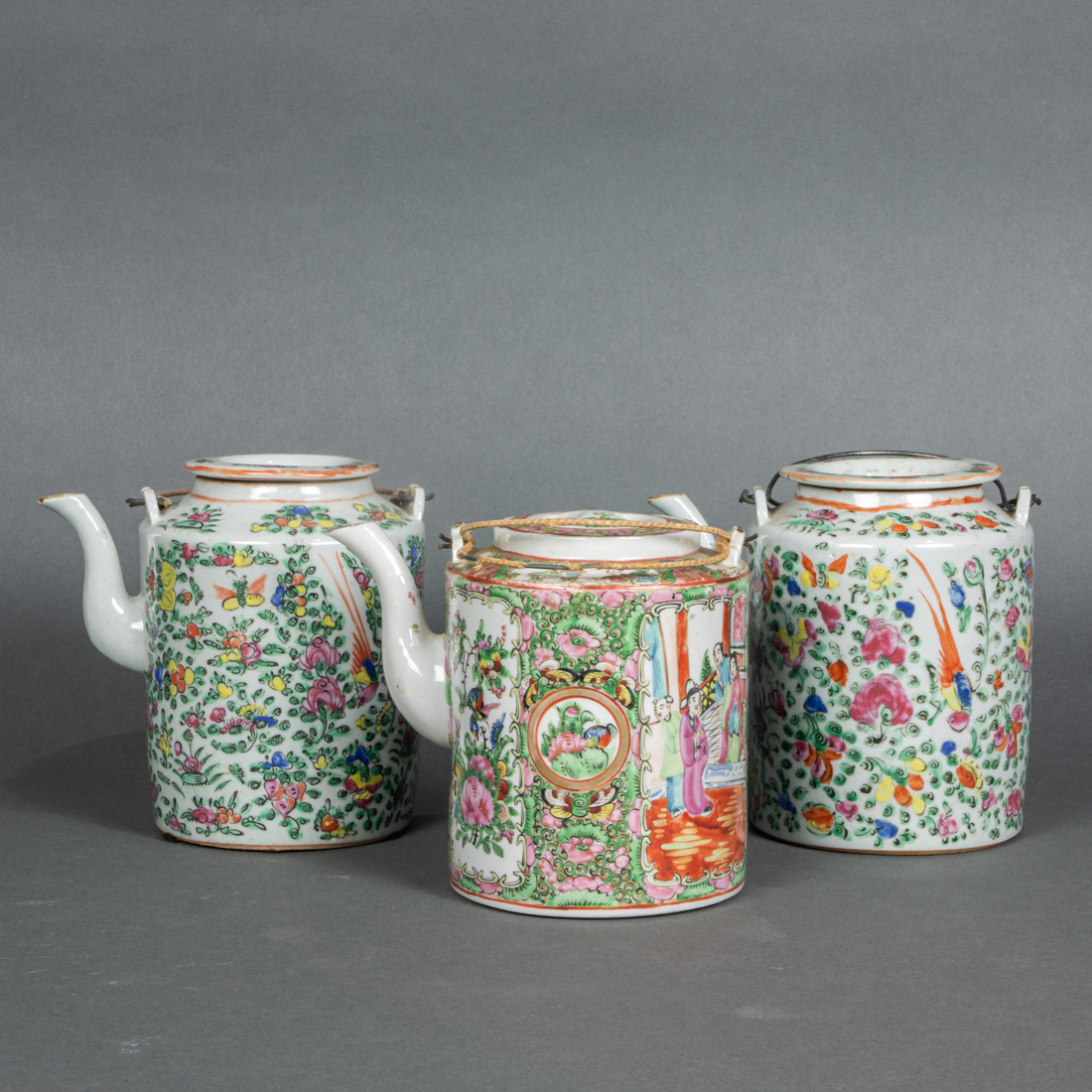 (LOT OF 3) CANTON ROSE TEAPOTS (lot