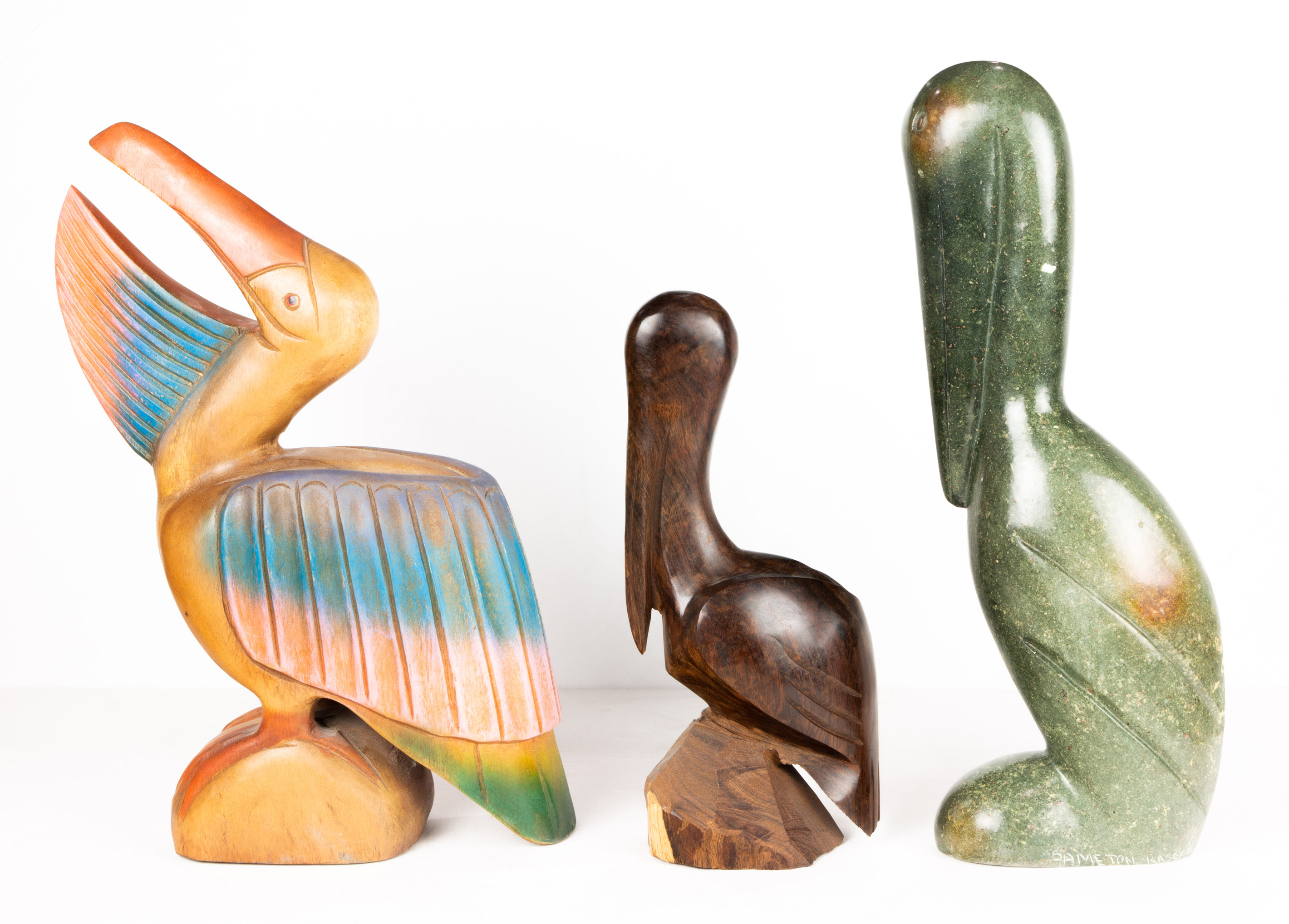 (LOT OF 3) CARVED PELICAN GROUP
