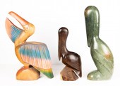 (LOT OF 3) CARVED PELICAN GROU