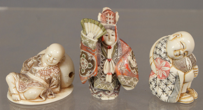 Lot of 3 carved polychromed ivory