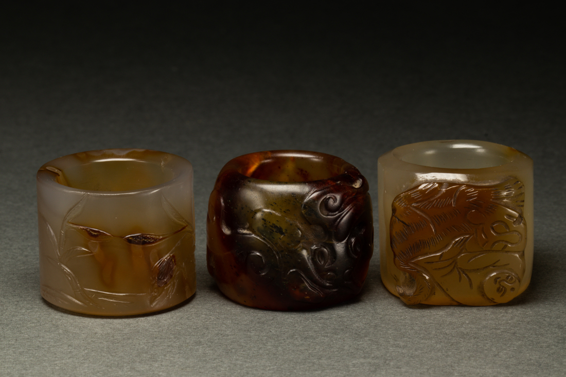 (LOT OF 3) CHINESE AGATE ARCHER'S