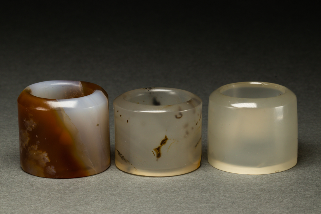 (LOT OF 3) CHINESE AGATE ARCHER'S