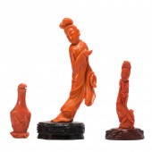 (LOT OF 3) CHINESE CORAL CARVI