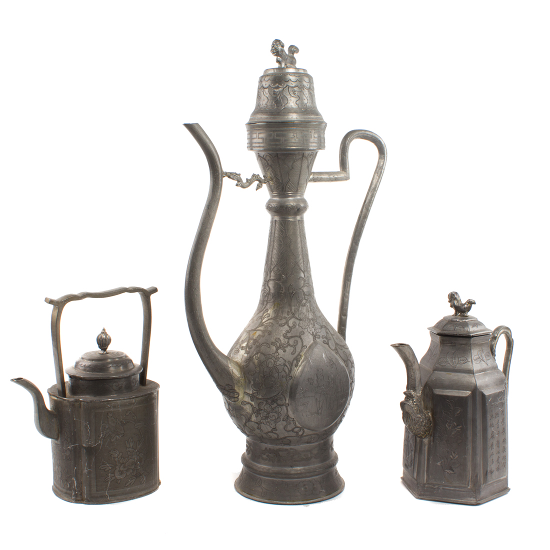 (LOT OF 3) CHINESE PEWTER WINE