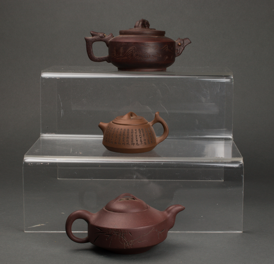 (LOT OF 3) CHINESE YIXING TEAPOTS