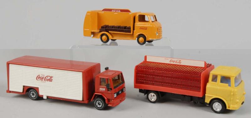 Lot of 3: Coca-Cola Toy Trucks. 