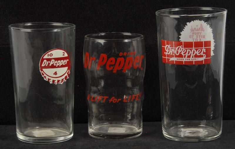 Lot of 3: Dr. Pepper Glasses. 