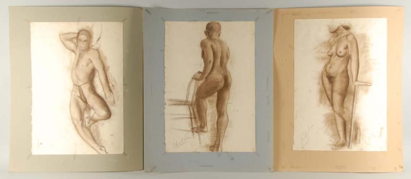 Lot of 3: Early Nude Charcoal