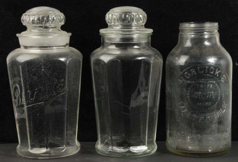 Lot of 3: Glass Store Jars. 