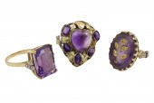 LOT OF 3 MIXED YG AMETHYST RIN