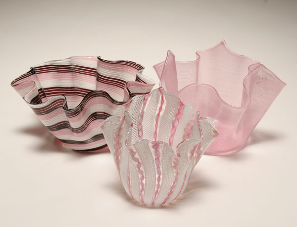 Lot of 3 Murano fazzoletto vases,