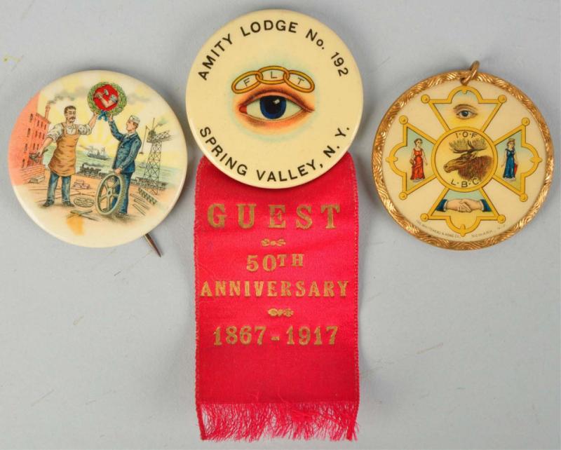 Lot of 3: Pinback Buttons.  Circa