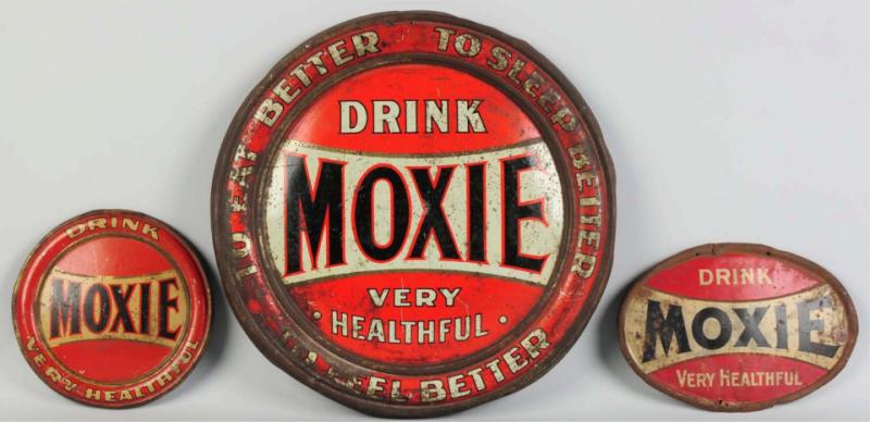 Lot of 3: Tin Early Moxie Signs. 