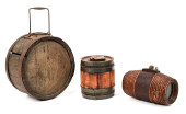 LOT OF 3: WOODEN FLASKS<br>Lot