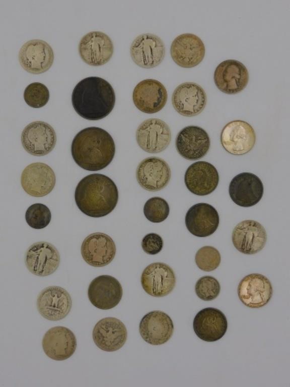 LOT OF 36 SILVER AND OTHER COINS TO