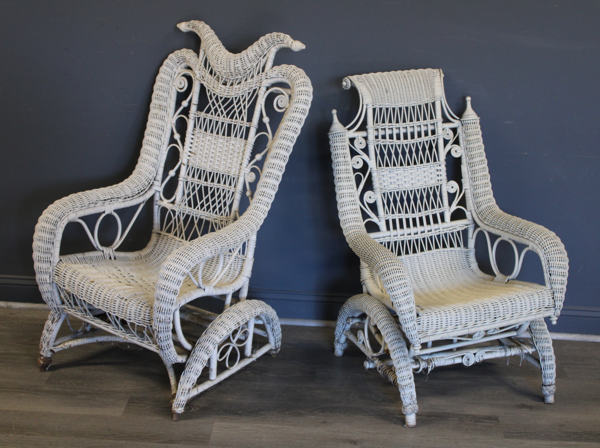 LOT OF 4 ANTIQUE WICKER ROCKERS /