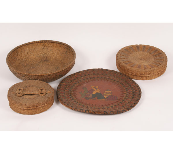 Lot of 4 hand woven baskets;