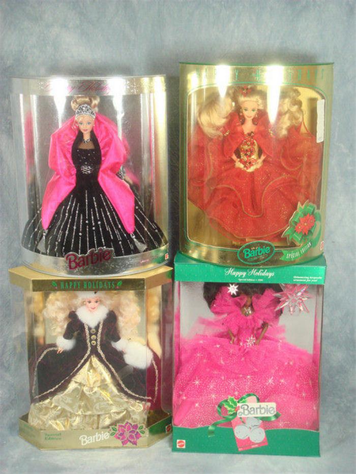 Lot of 4 Holiday Barbie Dolls, Mint