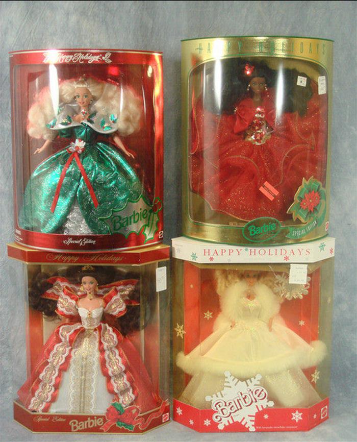 Lot of 4 Holiday Barbie Dolls, Mint