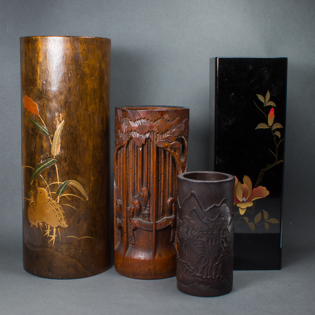 (LOT OF 4) JAPANESE BAMBOO AND WOOD