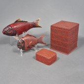 (LOT OF 4) JAPANESE RED LACQUE
