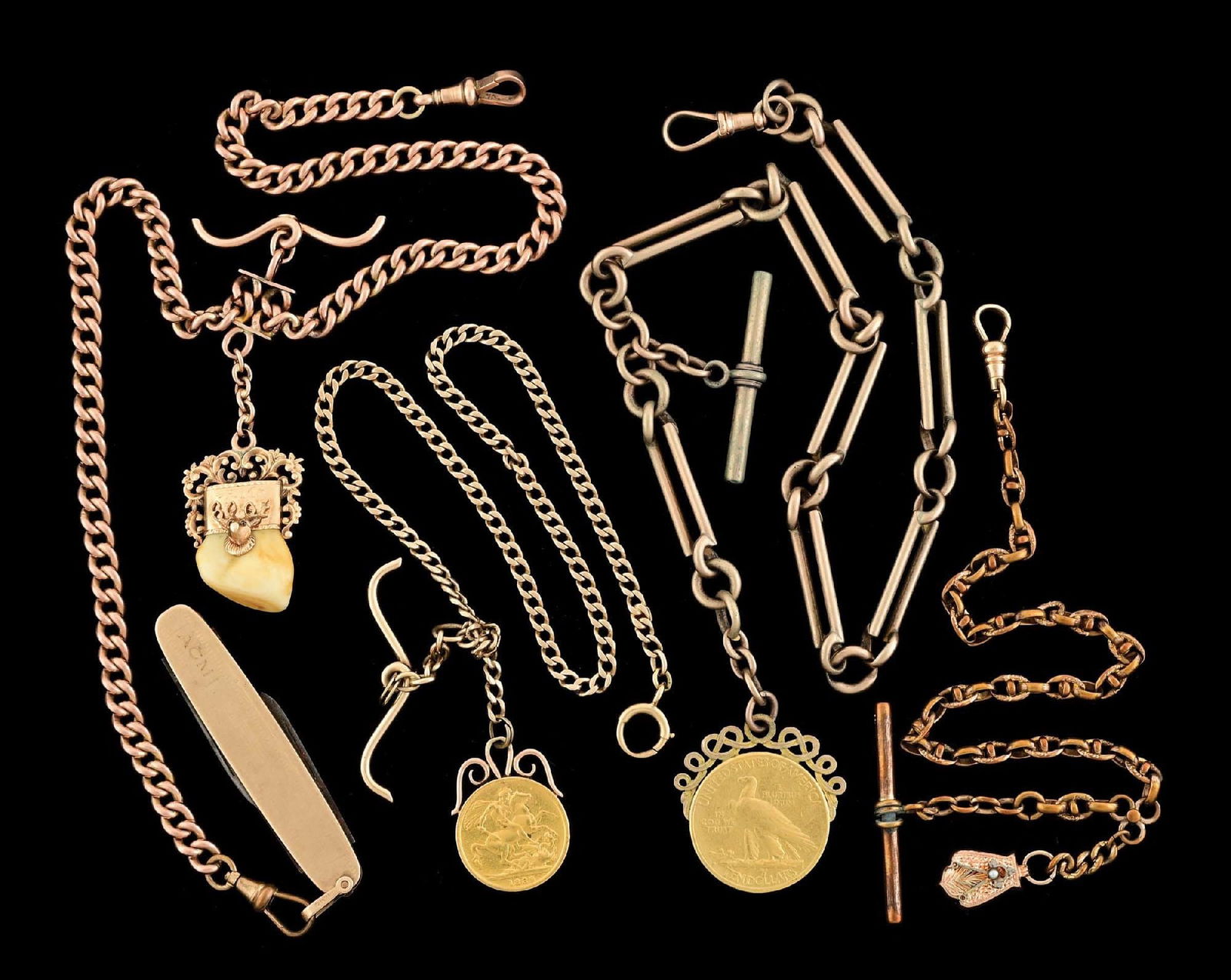 LOT OF 4: MIXED POCKET WATCH CHAINS