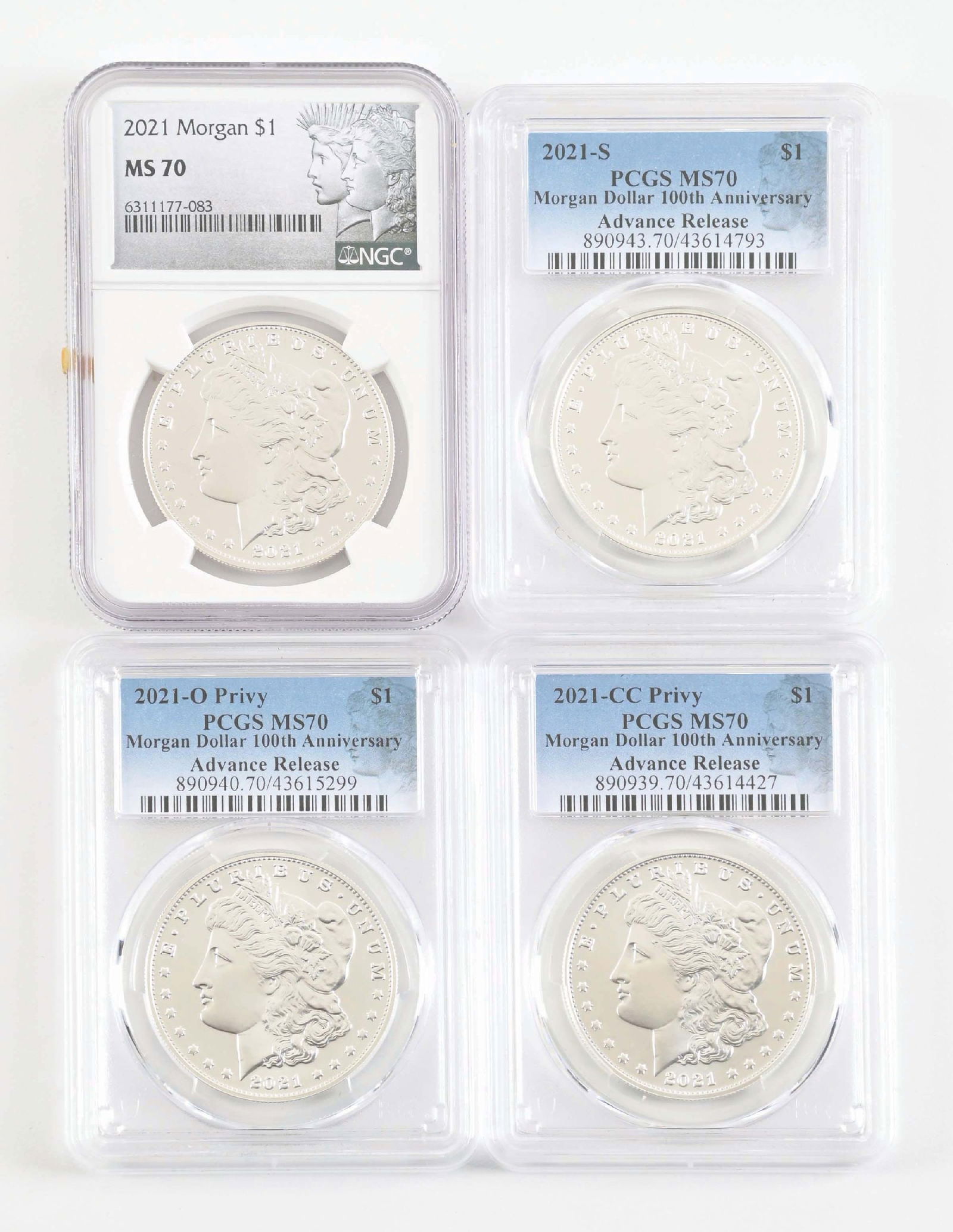 LOT OF 4: MORGAN DOLLARS, ALL MS