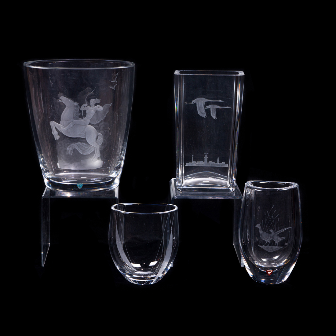 (LOT OF 4) ORREFORS ENGRAVED