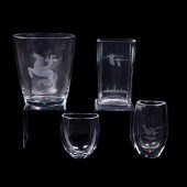 (LOT OF 4) ORREFORS ENGRAVED G