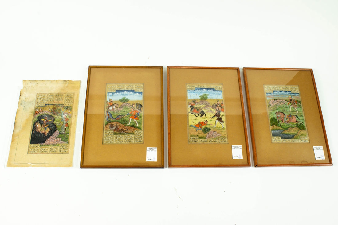 (LOT OF 4) PERSIAN ILLUMINATED