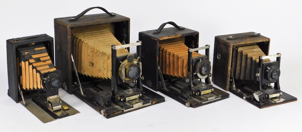 LOT OF 4 SENECA FOLDING BOX CAMERAS