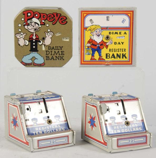 Lot of 4: Tin Dime Banks. 