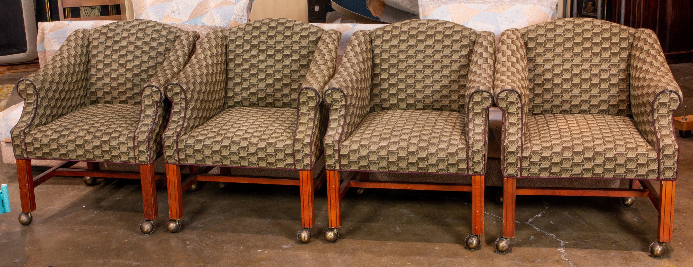 (LOT OF 4) UPHOLSTERED AND