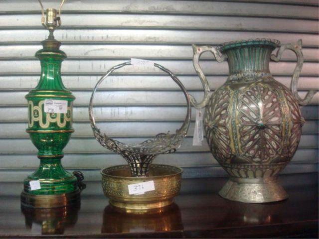 Lot of 4: Urn, Lamp, Basket,