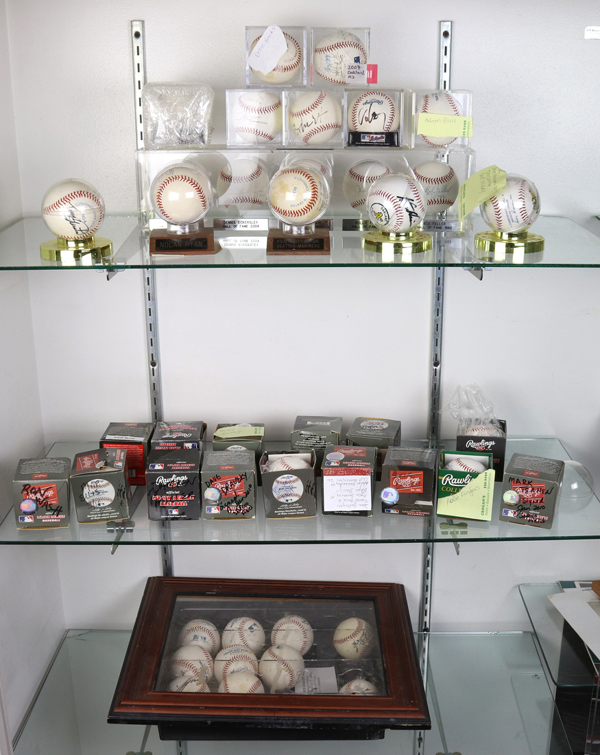 (LOT OF 43) THREE SHELVES OF