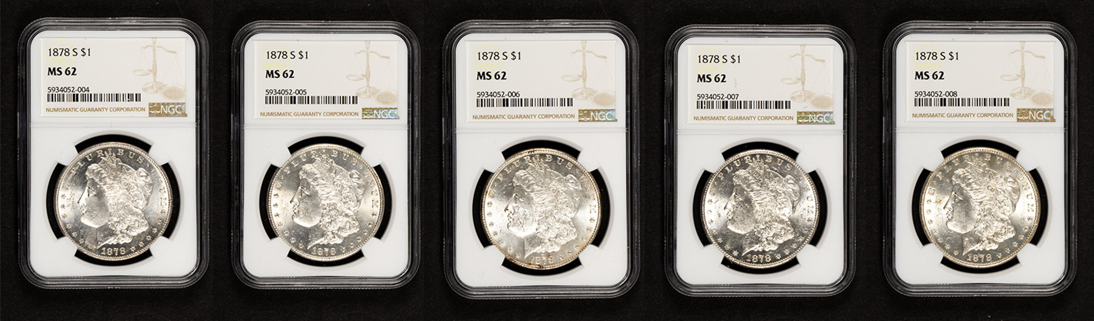 (LOT OF 5) 1878S MORGAN DOLLARS NGC