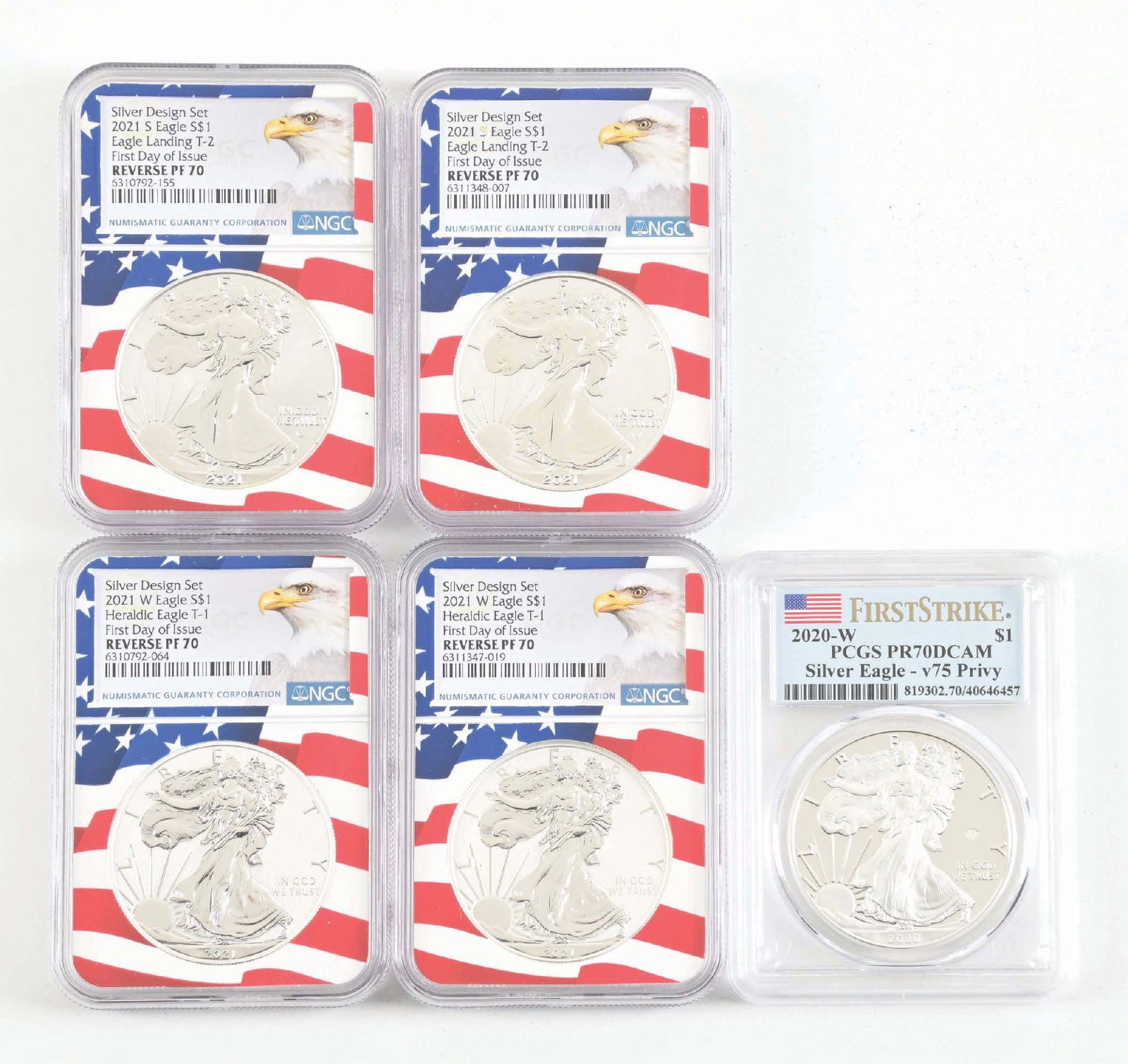 LOT OF 5: AMERICAN SILVER EAGLE